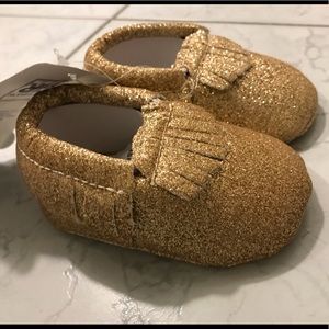 Gold Glitter Baby Moccasins